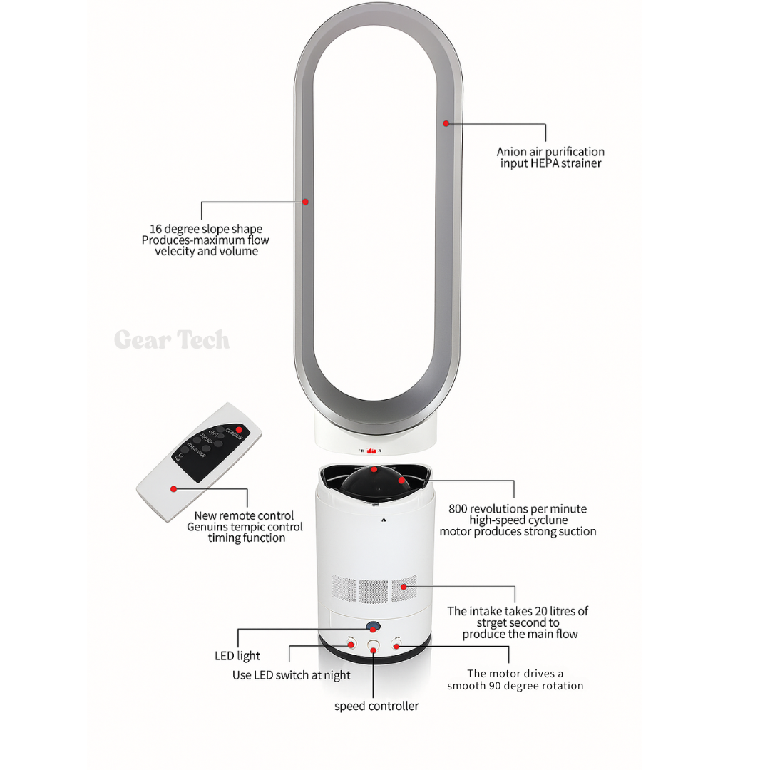 Bladeless Fan with Oscillating Remote Control and Detachable Design for Home Cooling - Image 4