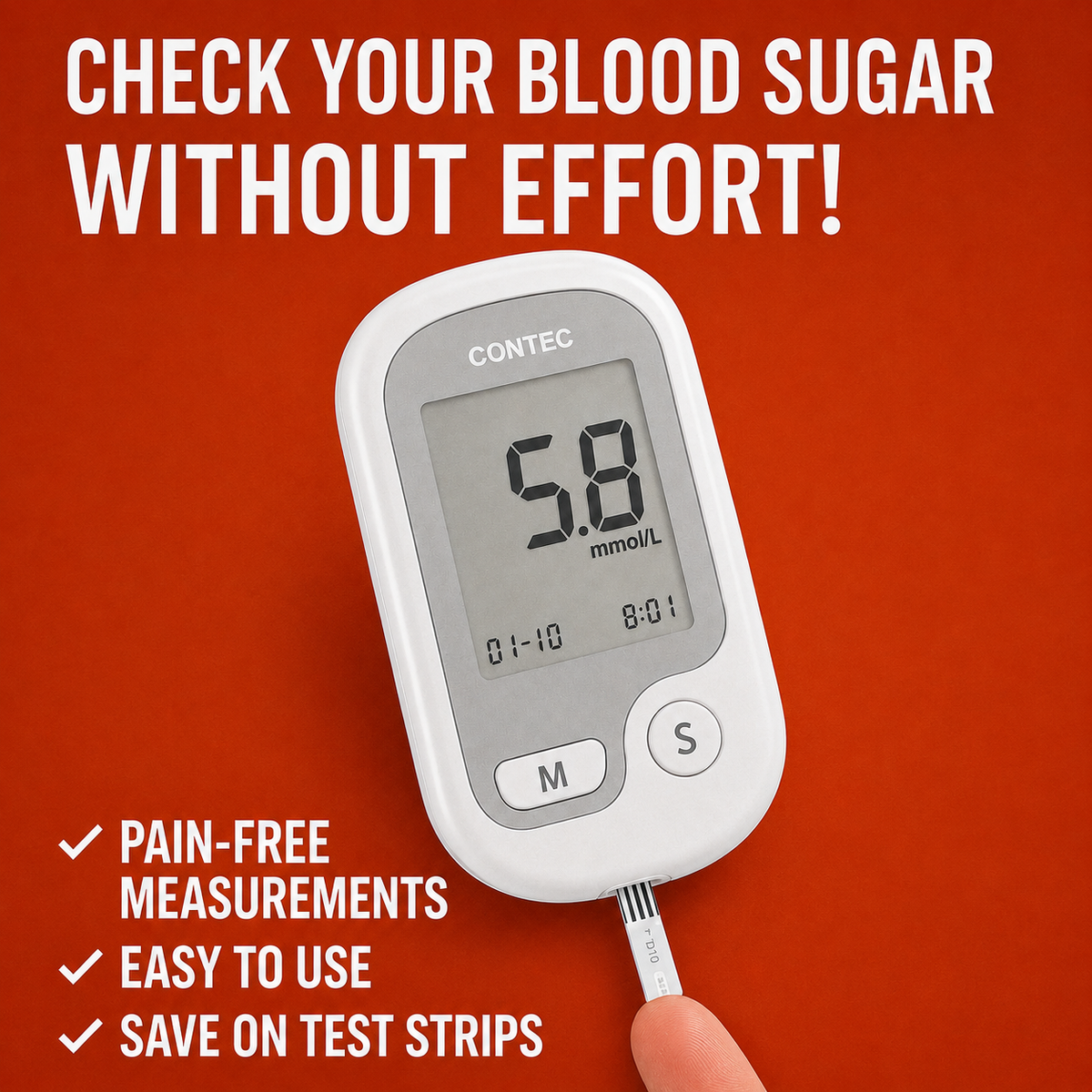 Blood Sugar Level Monitor with Portable Digital Display and Test Strip Kit - Image 2