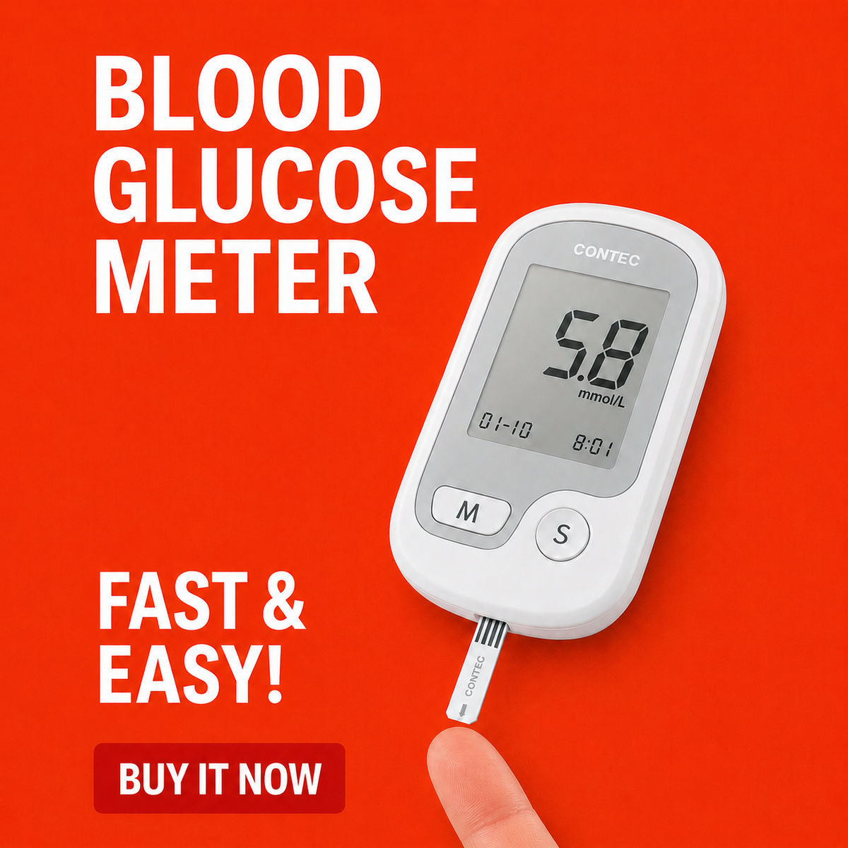 Blood Sugar Level Monitor with Portable Digital Display and Test Strip Kit - Image 3
