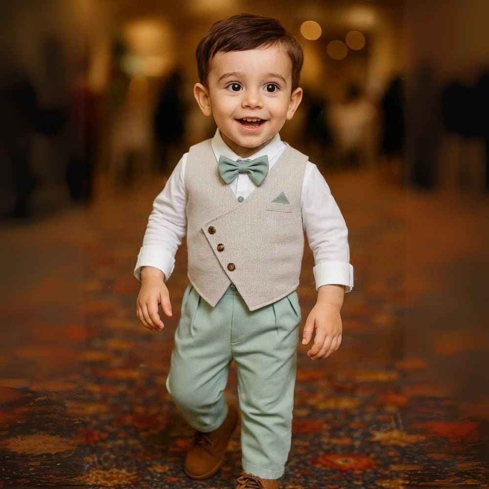 Boys' Formal Suit with Waistcoat Bow Tie and Suspenders - Image 1