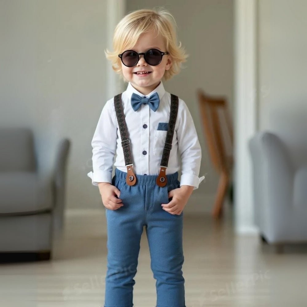 Boys' Formal Suit with Waistcoat Bow Tie and Suspenders - Image 2