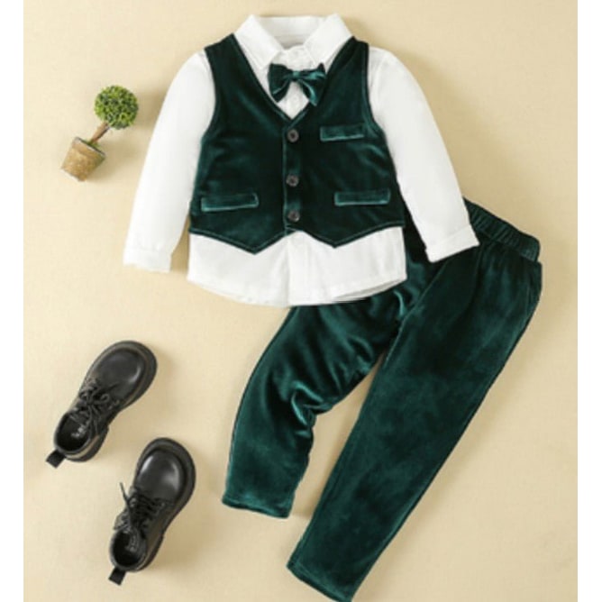 Boys' Formal Suit with Waistcoat Bow Tie and Suspenders - Image 5
