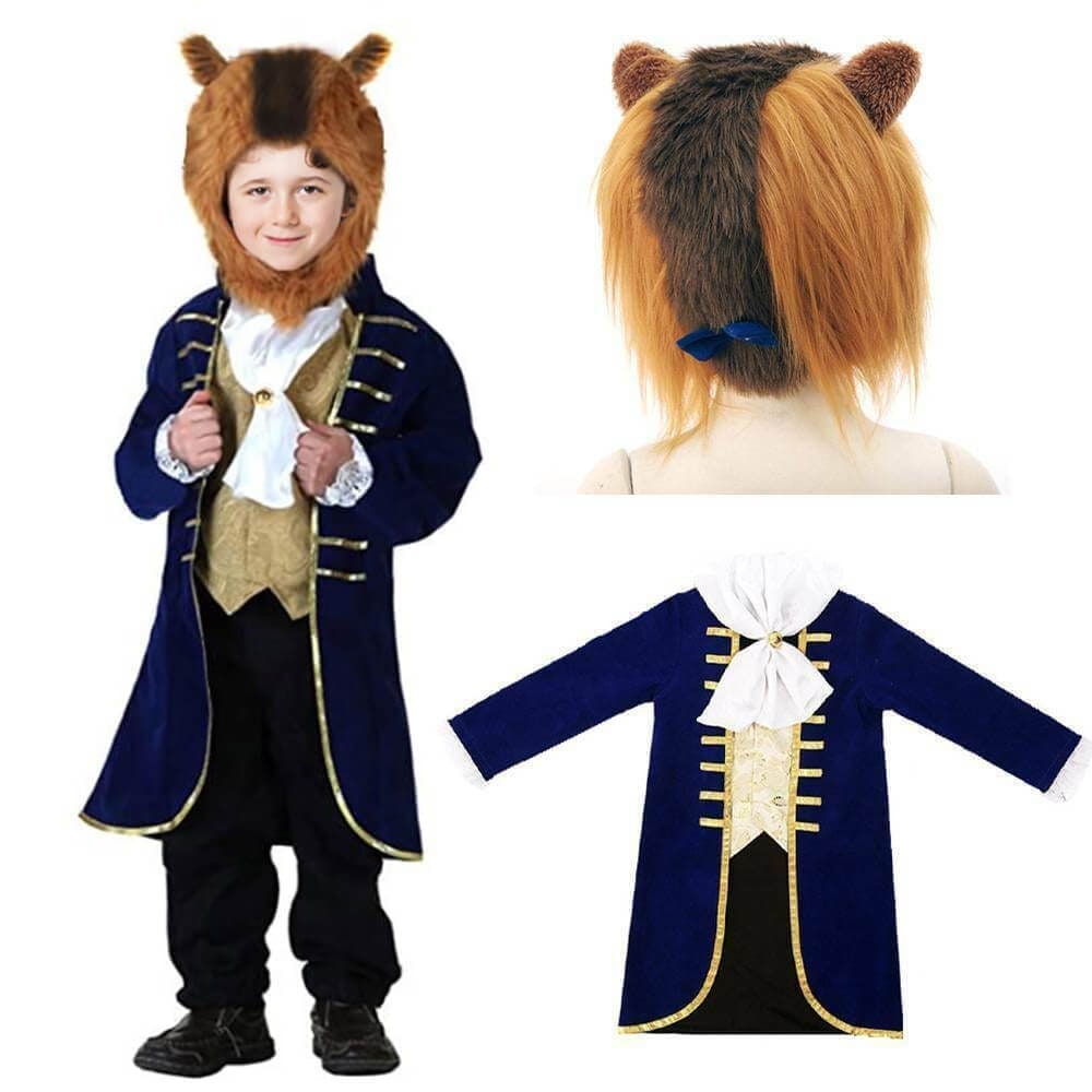 Boys' Halloween Beauty beast mutant Costume with Velvet Jacket and Faux Fur Hood - Image 1