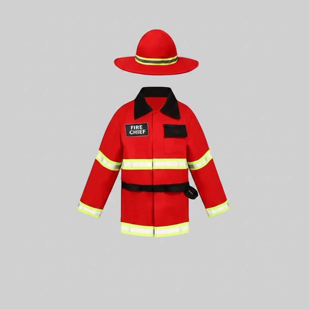 Boys' Halloween Firefighter Costume with Jacket Hat and Wearable Fire Truck for Dress Up and Party - Image 1
