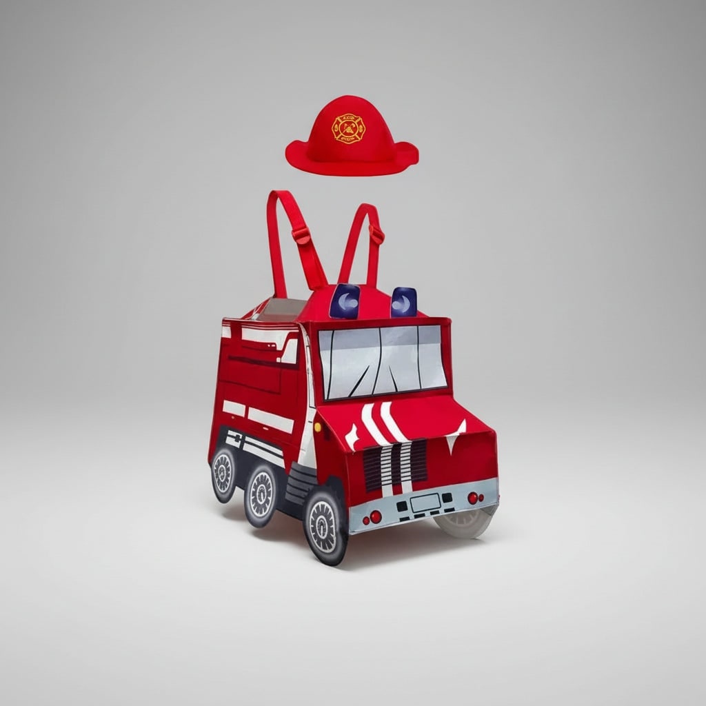 Boys' Halloween Firefighter Costume with Jacket Hat and Wearable Fire Truck for Dress Up and Party - Image 2
