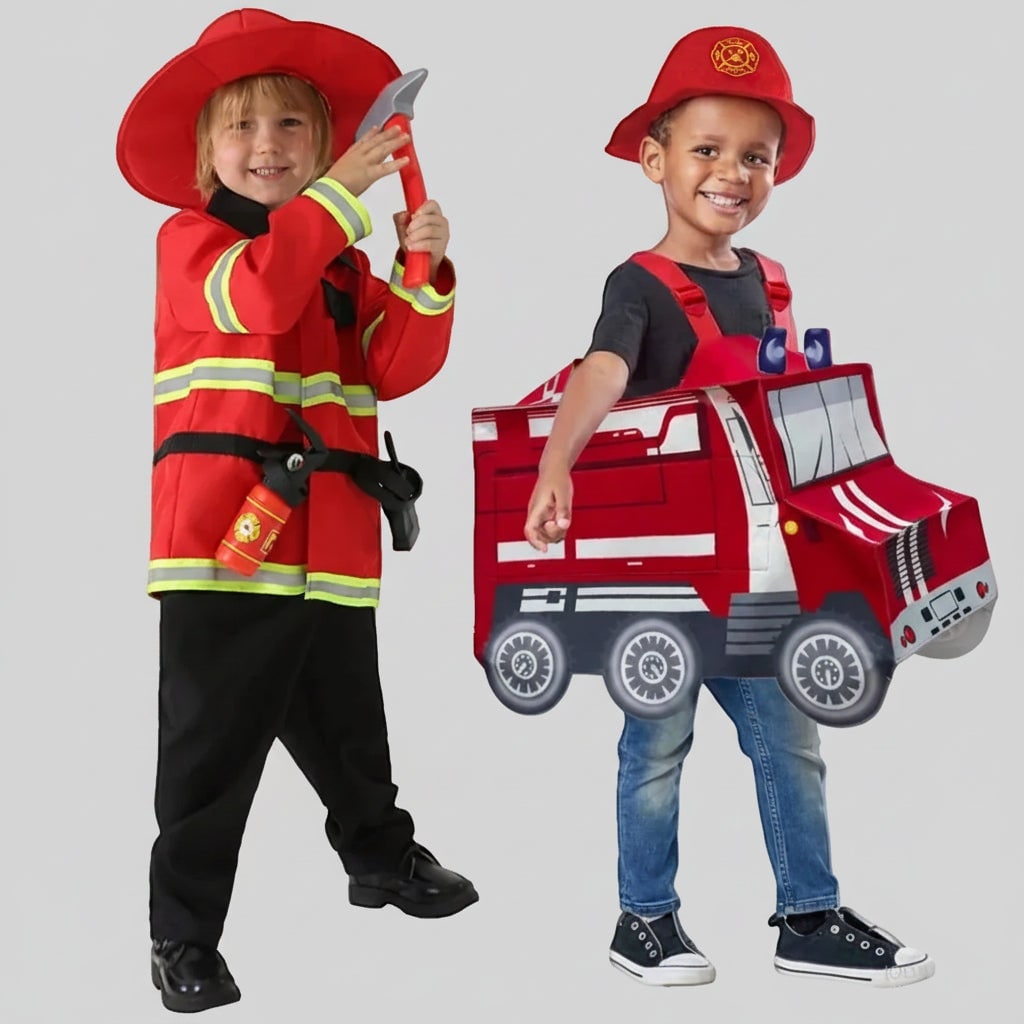 Boys' Halloween Firefighter Costume with Jacket Hat and Wearable Fire Truck for Dress Up and Party - Image 5