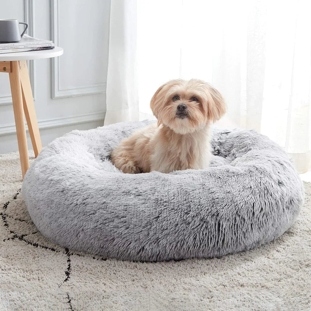 Calming Donut Dog Bed with Plush Raised Rim and Round Nest Design - Image 7