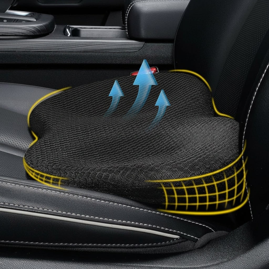 Car Seat Cushion with Ergonomic Contoured Support and Breathable Mesh Cover - Image 1