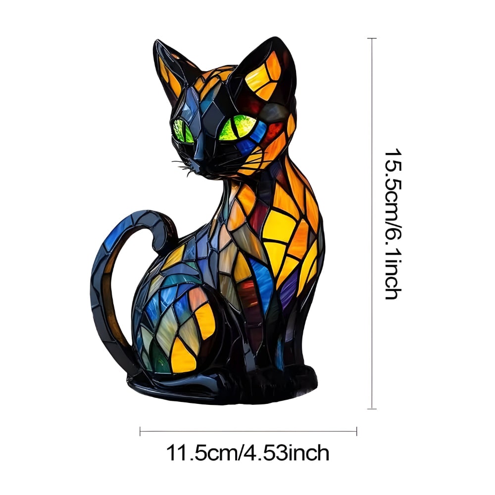 Cat Table Lamp with Stained Glass Mosaic Design and Color-Changing Glow for Bedside Desk - Image 7