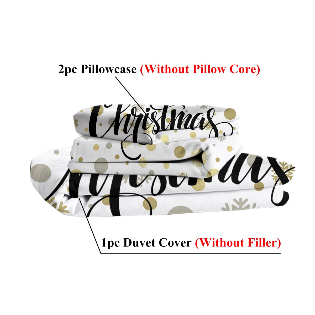 Christmas Bedding Set with Duvet Cover and Pillowcases White Holiday Microfiber Merry Script - Image 6
