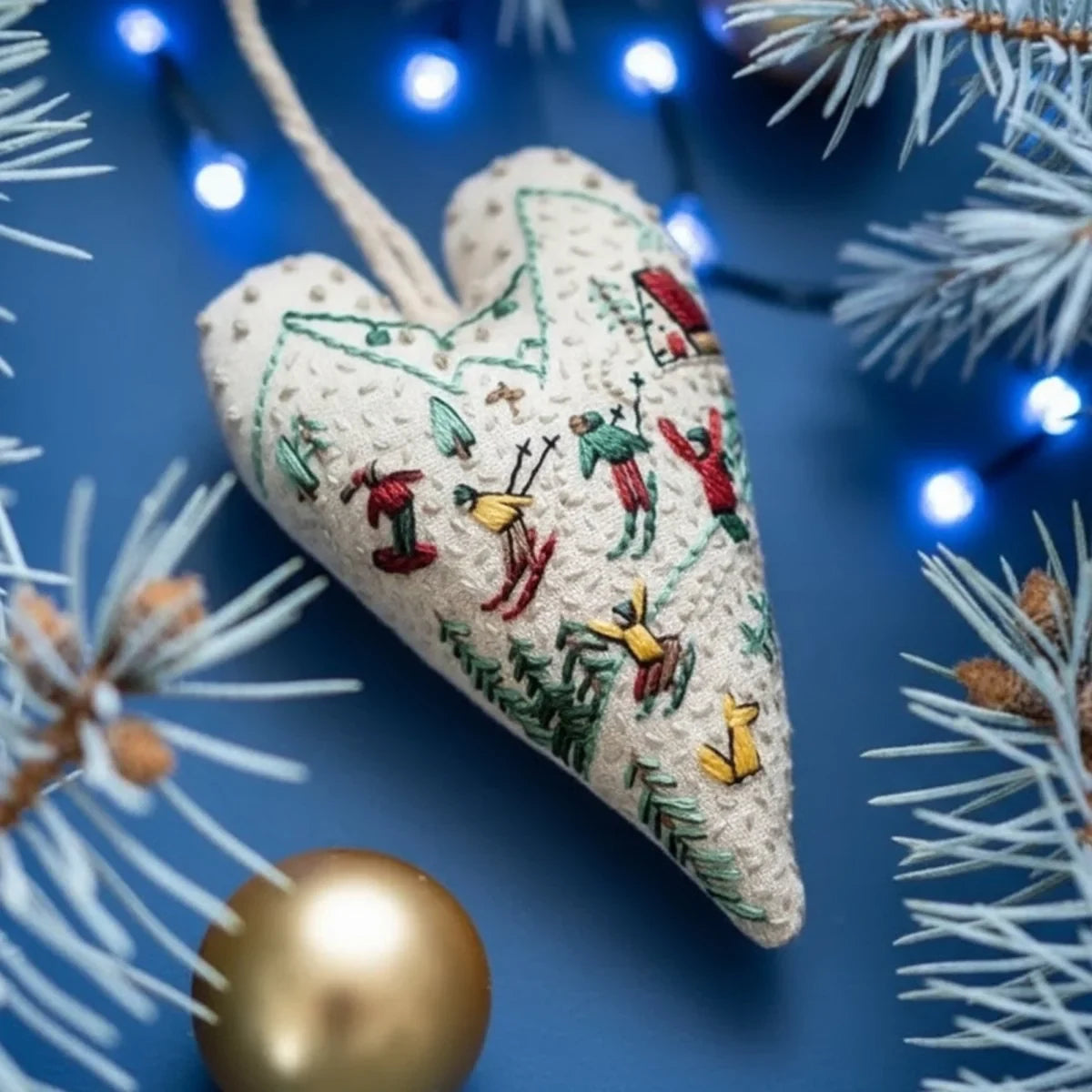 Christmas Embroidery Kit for Beginners with Heart-Shaped Ornament and Hoop - Image 11