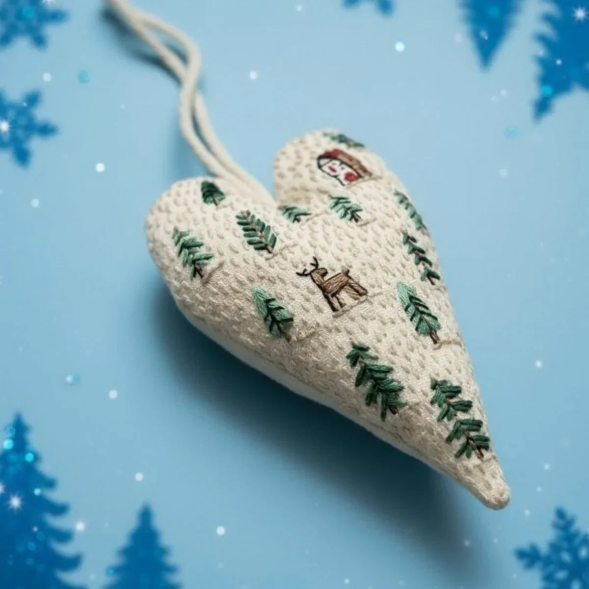 Christmas Embroidery Kit for Beginners with Heart-Shaped Ornament and Hoop - Image 12