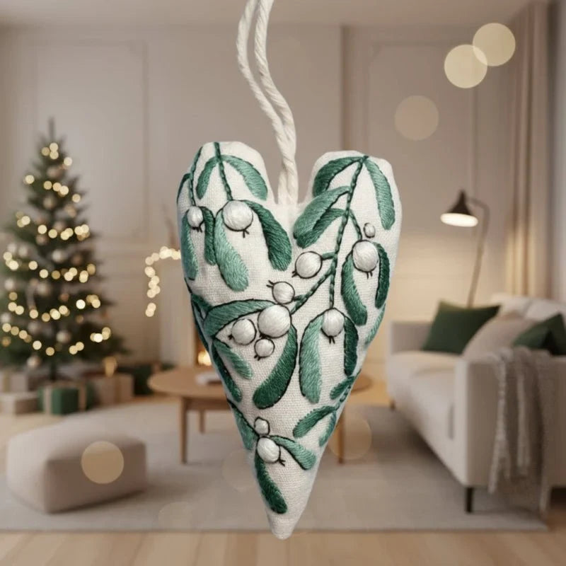 Christmas Embroidery Kit for Beginners with Heart-Shaped Ornament and Hoop - Image 3