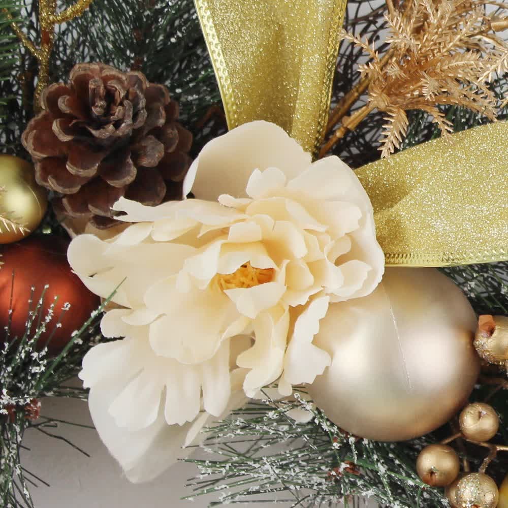Christmas Garland for Mantle with Artificial Pine Ornaments and Gold Mesh Ribbon - Image 11