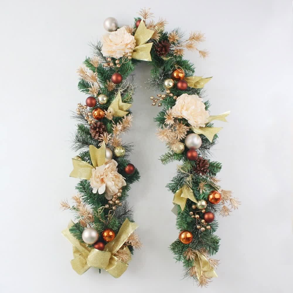 Christmas Garland for Mantle with Artificial Pine Ornaments and Gold Mesh Ribbon - Image 6