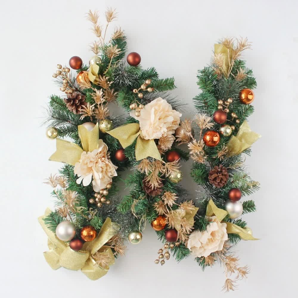 Christmas Garland for Mantle with Artificial Pine Ornaments and Gold Mesh Ribbon - Image 7