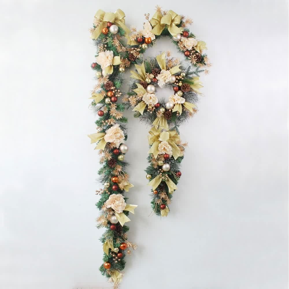 Christmas Garland for Mantle with Artificial Pine Ornaments and Gold Mesh Ribbon - Image 8