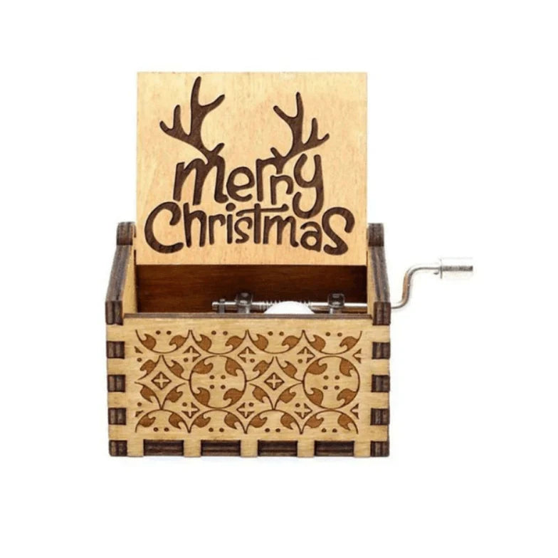 Christmas Music Box with Hand Crank Wooden Mechanical Festive Decoration - Image 5
