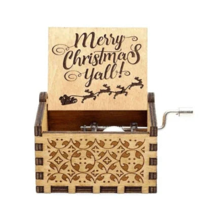 Christmas Music Box with Hand Crank Wooden Mechanical Festive Decoration - Image 9