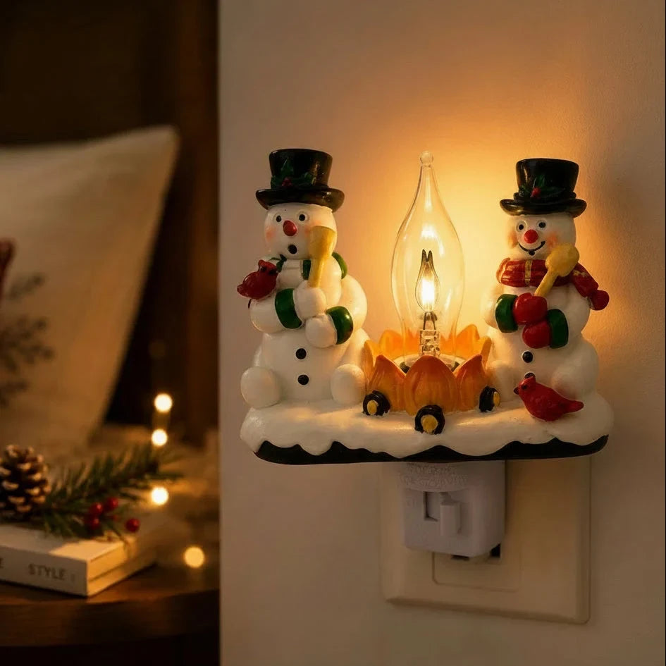 Christmas Night Lights with Plug in Snowman Campfire Design and Warm Yellow Illumination - Image 2