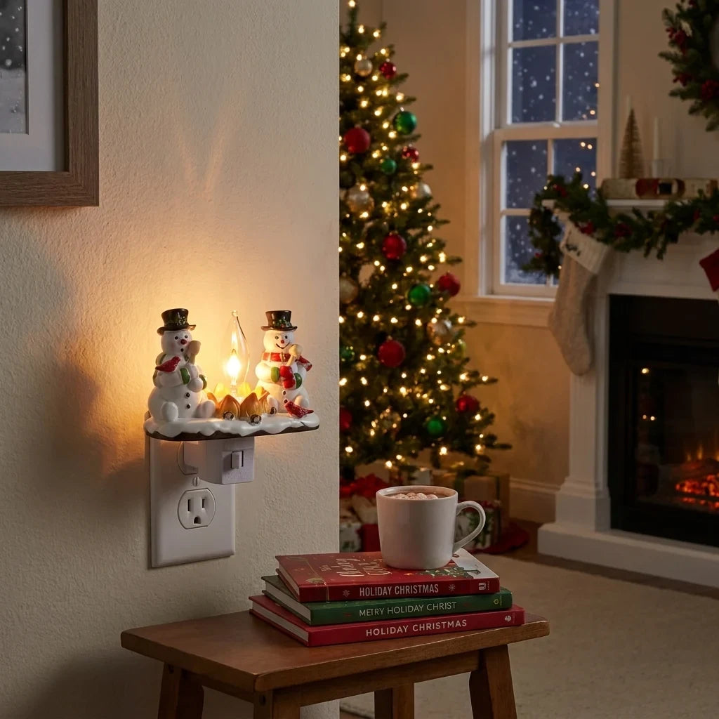 Christmas Night Lights with Plug in Snowman Campfire Design and Warm Yellow Illumination - Image 3