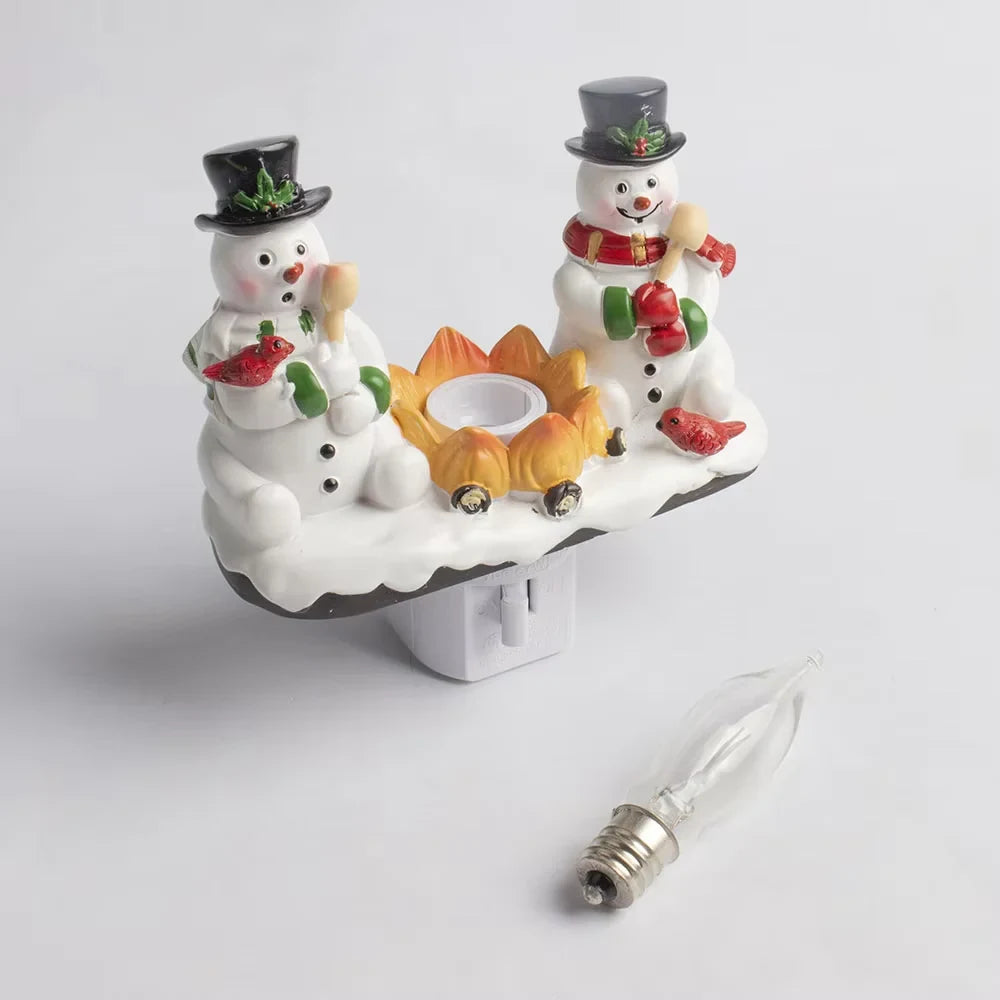 Christmas Night Lights with Plug in Snowman Campfire Design and Warm Yellow Illumination - Image 5