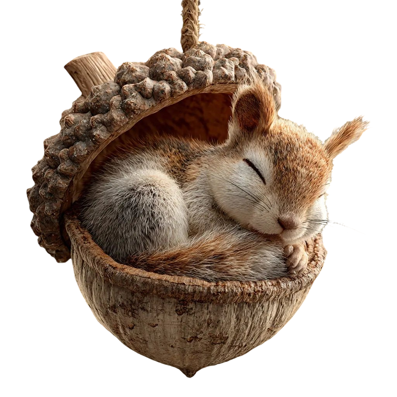 Christmas Ornament Woodland Animal Resin Acorn with LED Lights and Jute Hanging Rope - Image 3