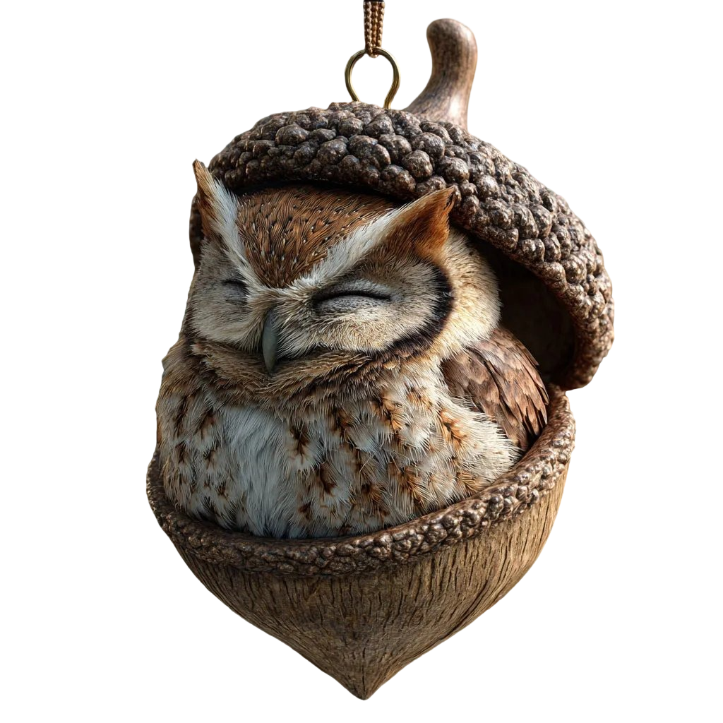 Christmas Ornament Woodland Animal Resin Acorn with LED Lights and Jute Hanging Rope - Image 6