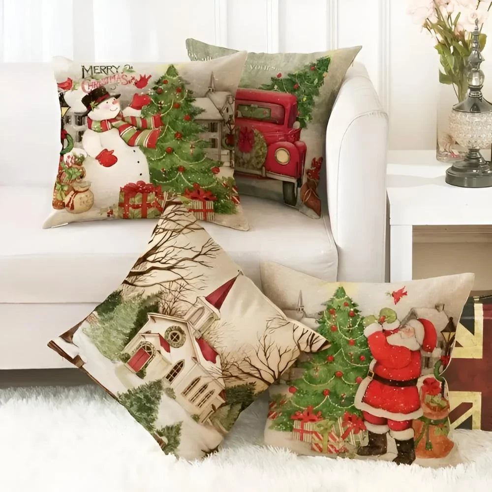 Christmas Pillow Cover with Hidden Zipper Square Throw Polyester Linen Decorative Cushion - Image 2