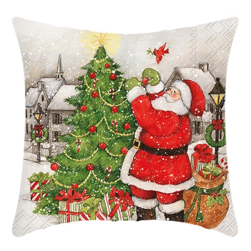 Christmas Pillow Cover with Hidden Zipper Square Throw Polyester Linen Decorative Cushion - Image 6