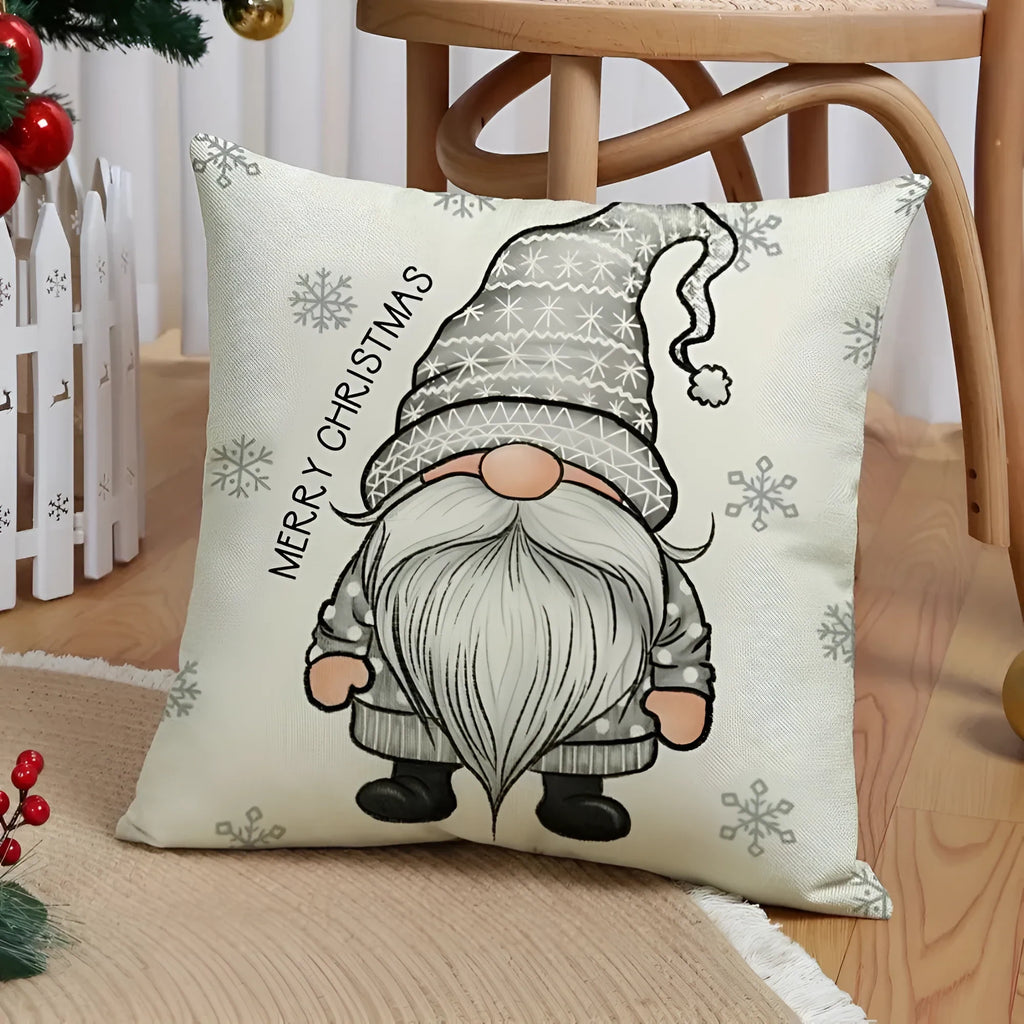 Christmas Pillow Covers Set of 4 Square Decorative with Hidden Zipper and Festive Gnome Print - Image 5