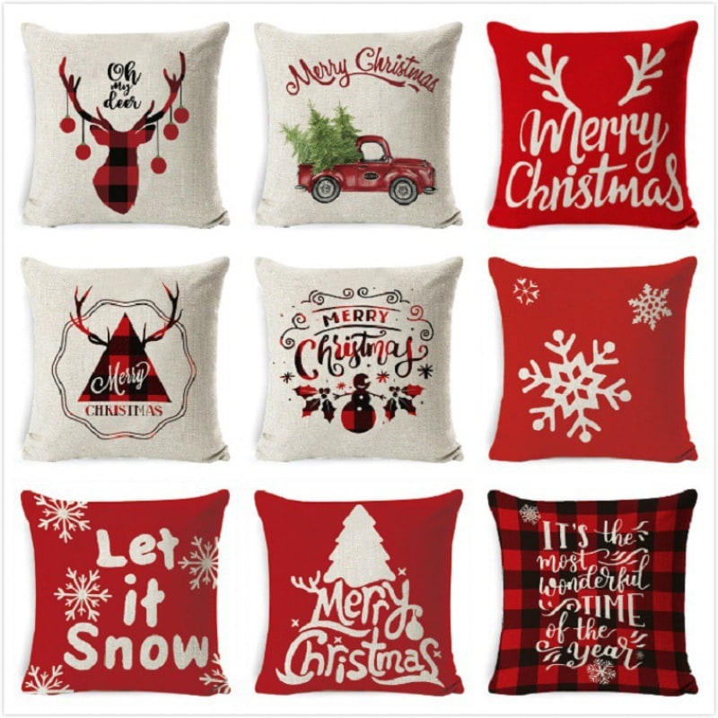 Christmas Pillow Covers with Linen-Look Fabric Festive Decorative Throw for Couch - Image 21