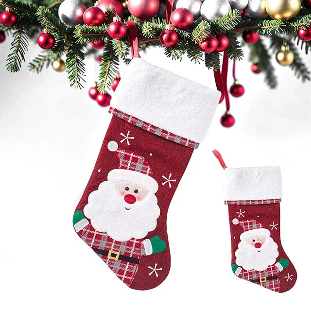 Christmas Stockings with Plush Cuff Embroidered Snowflakes and Applique Details - Image 1