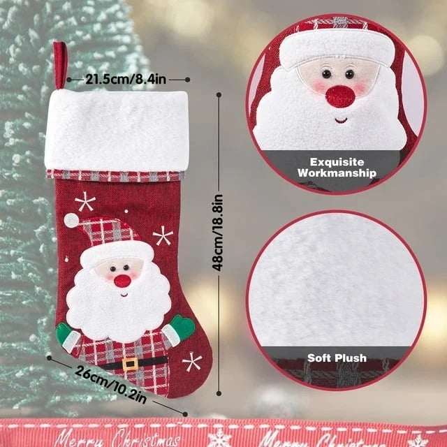 Christmas Stockings with Plush Cuff Embroidered Snowflakes and Applique Details - Image 10