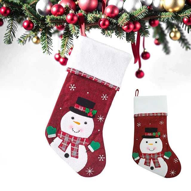 Christmas Stockings with Plush Cuff Embroidered Snowflakes and Applique Details - Image 11