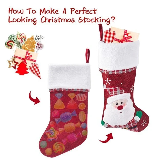 Christmas Stockings with Plush Cuff Embroidered Snowflakes and Applique Details - Image 6