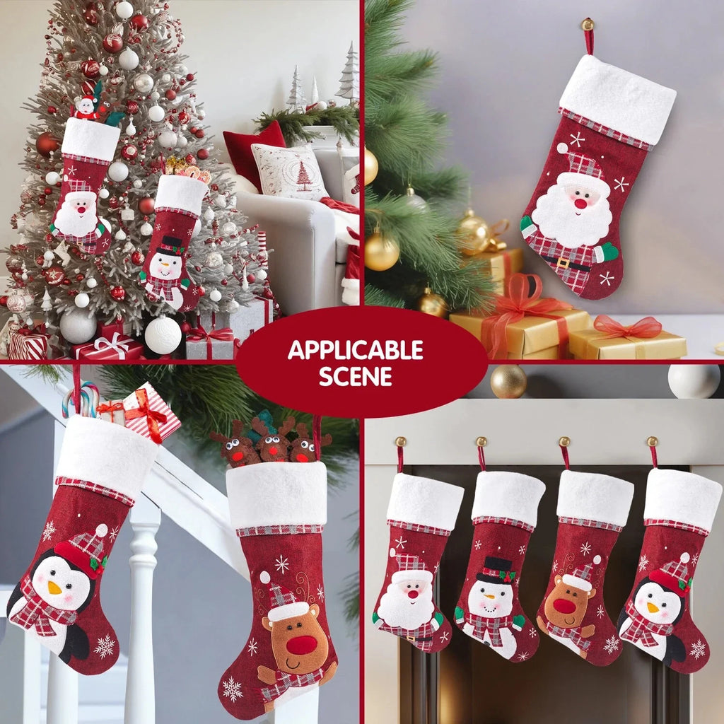 Christmas Stockings with Plush Cuff Embroidered Snowflakes and Applique Details - Image 9