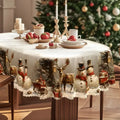 Christmas Tablecloth with Snowman and Reindeer Print Scalloped Hem Machine Washable - Image 2