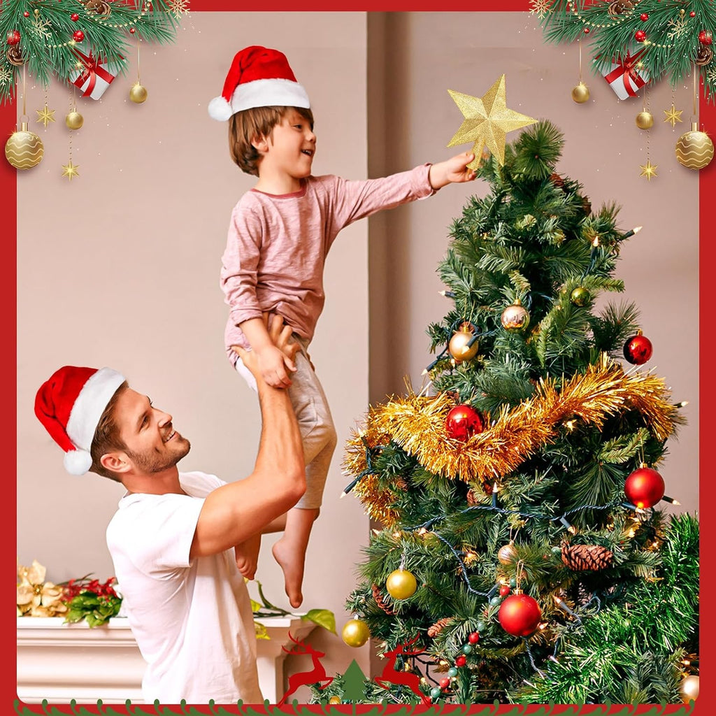 Christmas Tree Topper Five-Pointed Star with Glitter Finish Shatterproof Holiday Decoration - Image 2