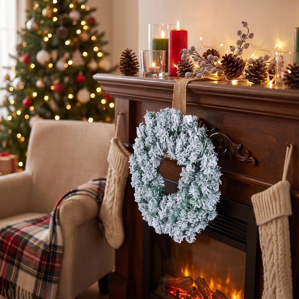 Christmas Wreath with Flocked Pine Needles and Snow-Covered Design for Front Door - Image 3