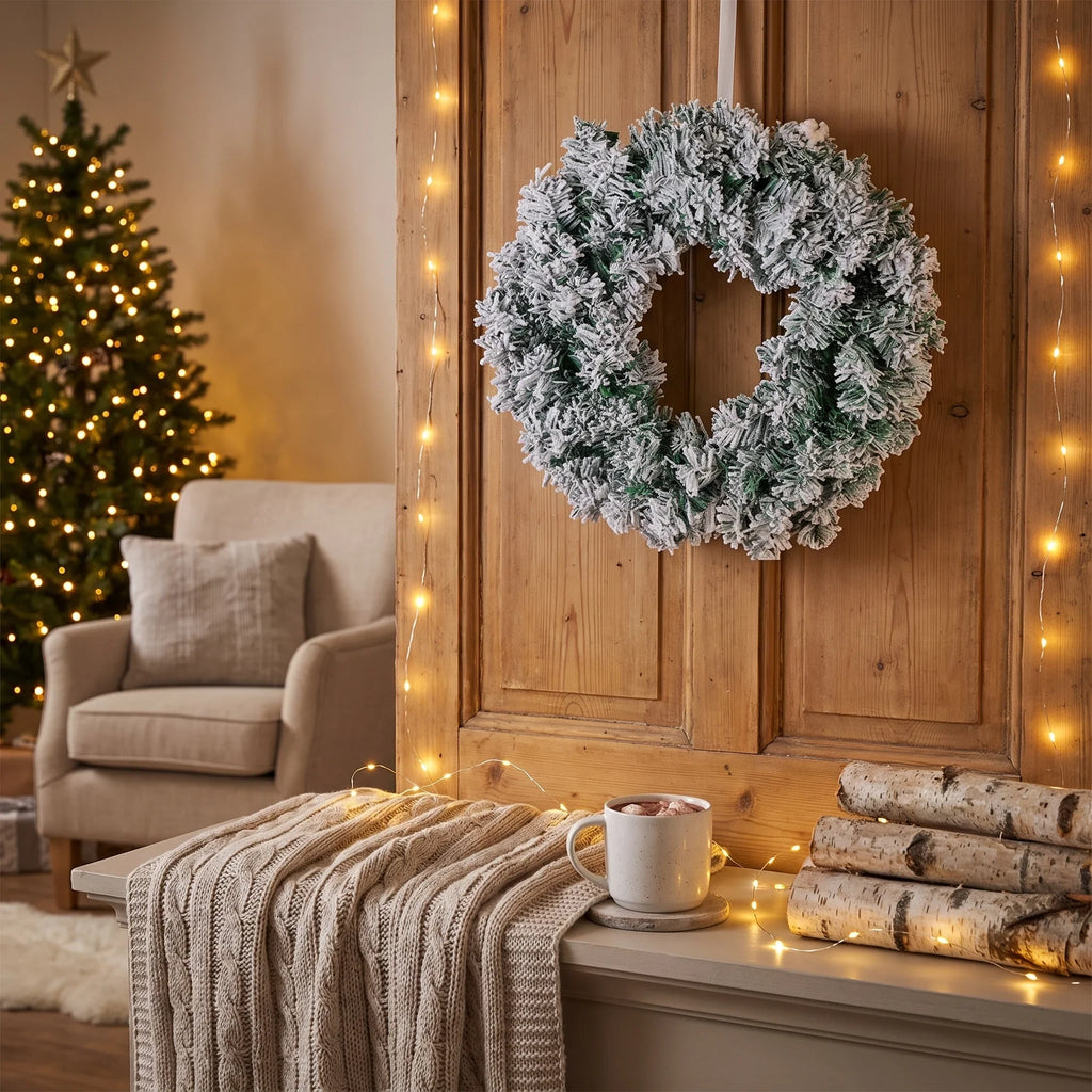 Christmas Wreath with Flocked Pine Needles and Snow-Covered Design for Front Door - Image 4