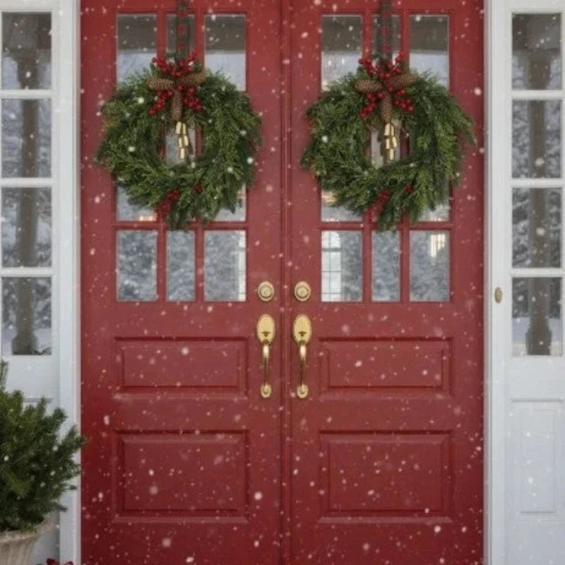 Christmas Wreath with Golden Bells Pinecones and Artificial Evergreen for Holiday Decoration - Image 3
