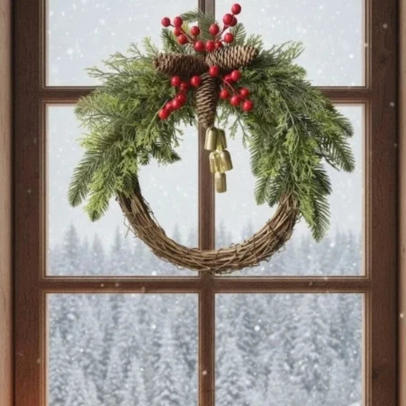 Christmas Wreath with Golden Bells Pinecones and Artificial Evergreen for Holiday Decoration - Image 4