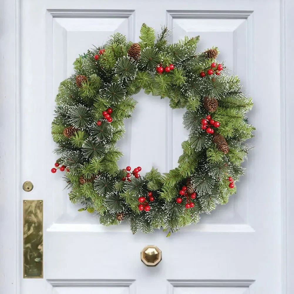 Christmas Wreath with Lights Pine Cones and Red Berries for Door Decoration - Image 3