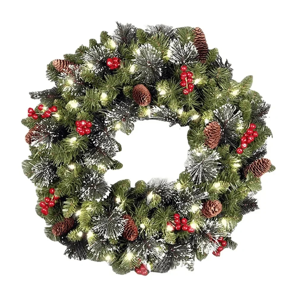 Christmas Wreath with Lights Pine Cones and Red Berries for Door Decoration - Image 5