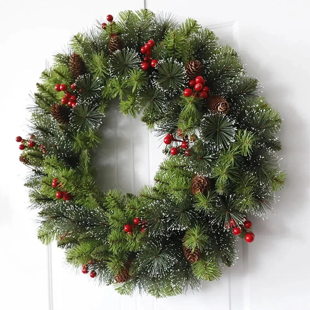 Christmas Wreath with Lights Pine Cones and Red Berries for Door Decoration - Image 6