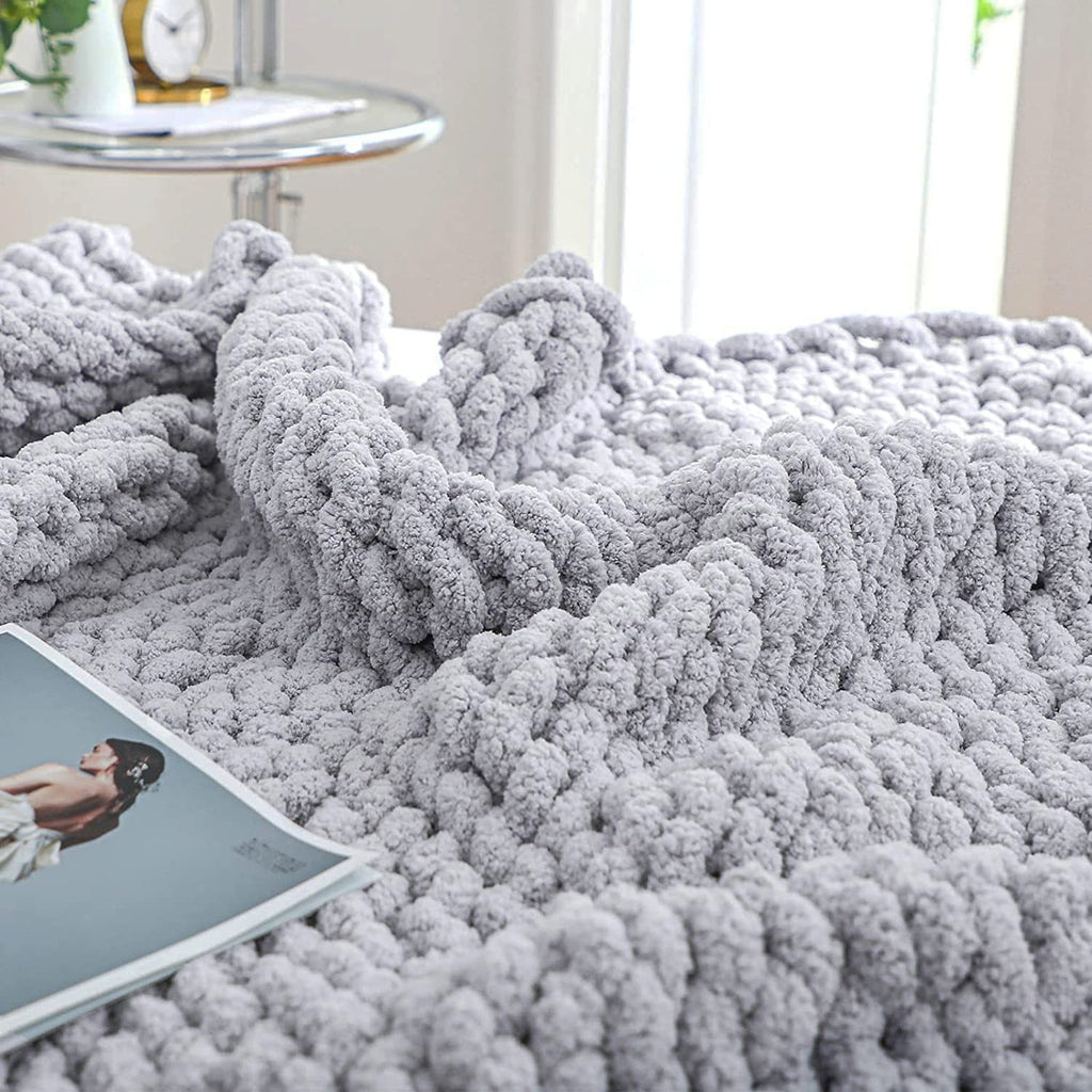 Chunky Knit Throw Blanket with Plush Chenille Weave and Oversized Loop Stitch - Image 2