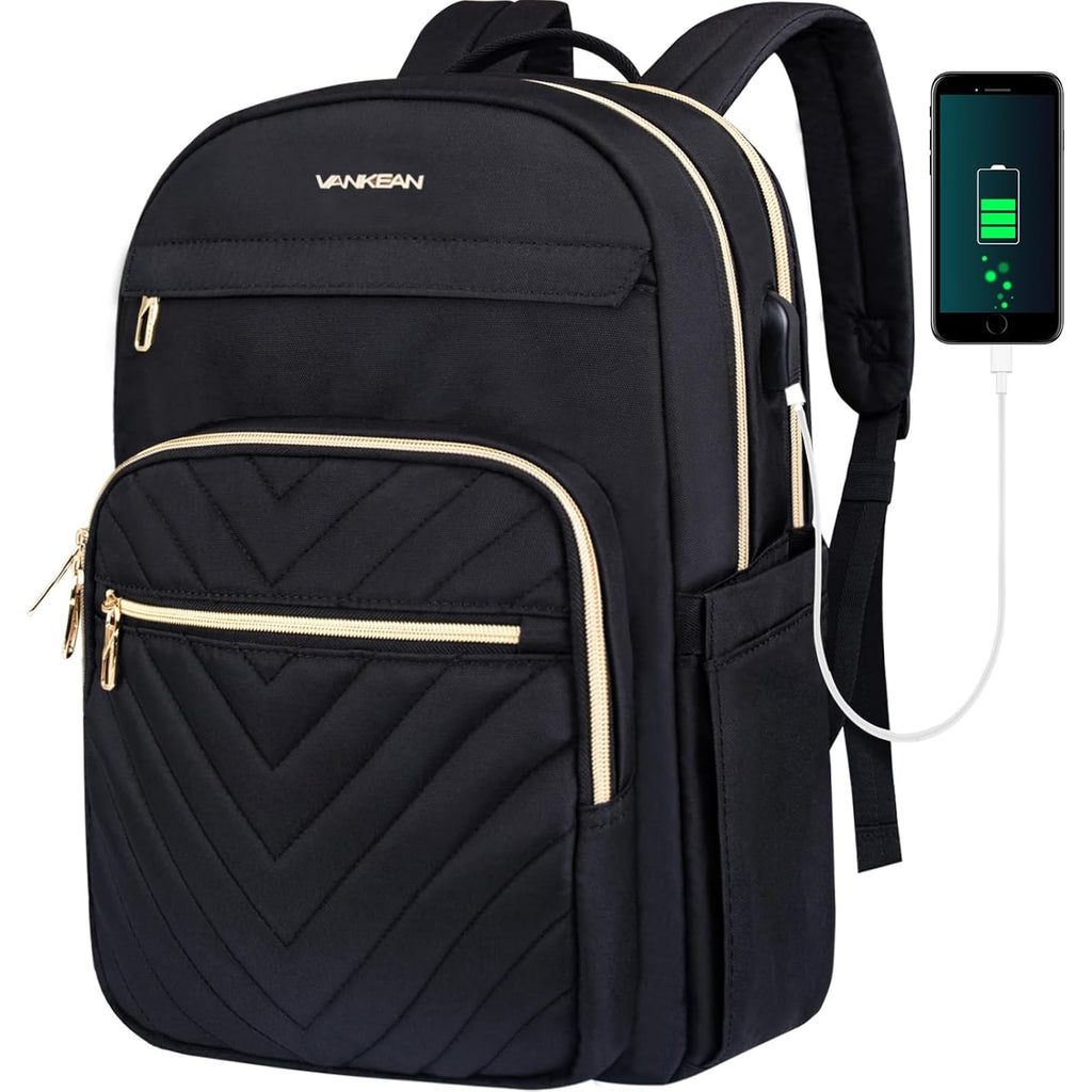 Commuter Backpack with Padded Laptop Compartment USB Charging Port and Luggage Strap - Image 1