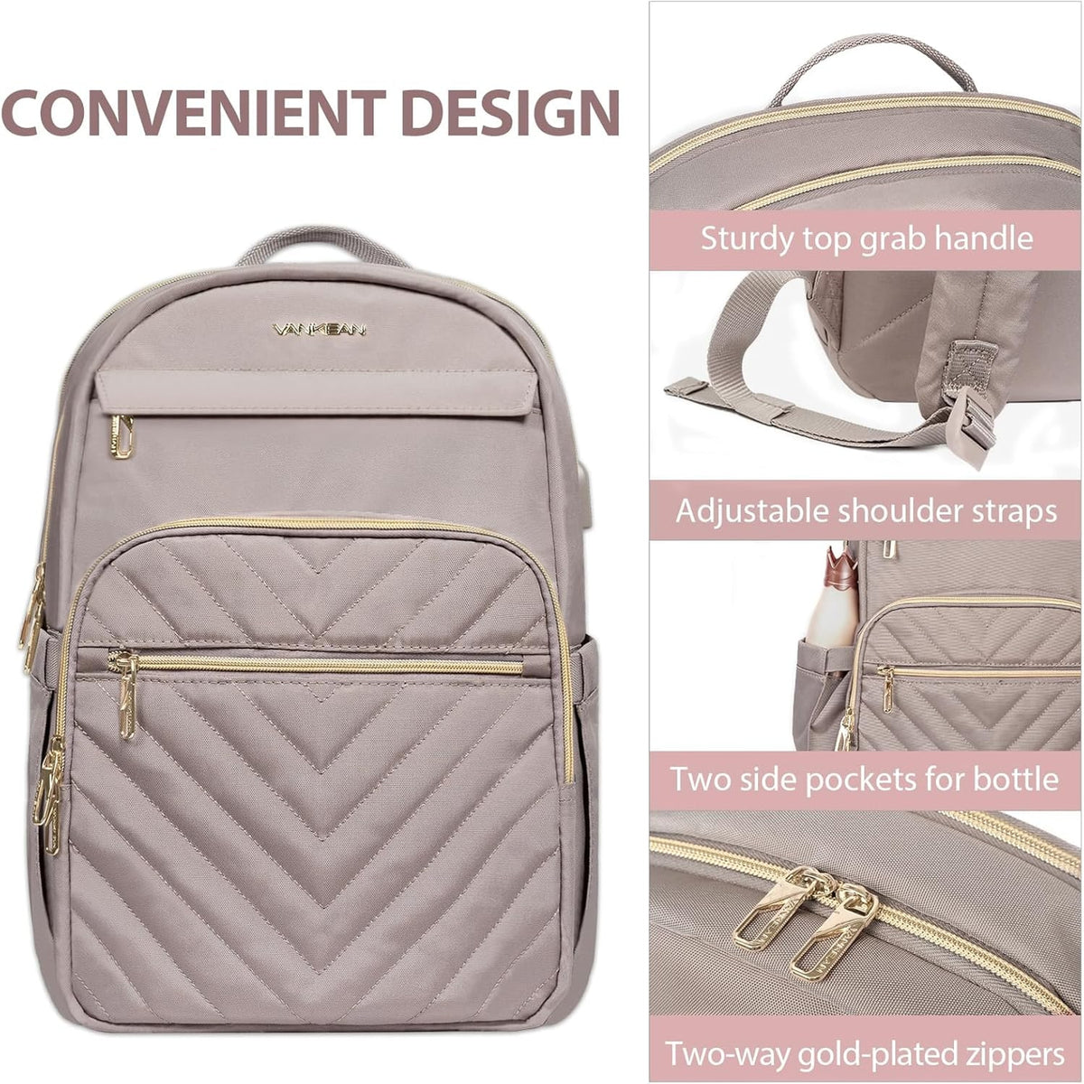 Commuter Backpack with Padded Laptop Compartment USB Charging Port and Luggage Strap - Image 11
