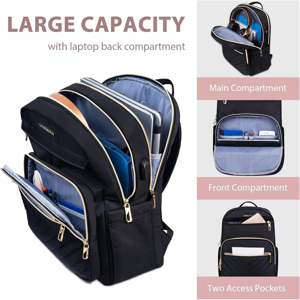 Commuter Backpack with Padded Laptop Compartment USB Charging Port and Luggage Strap - Image 5